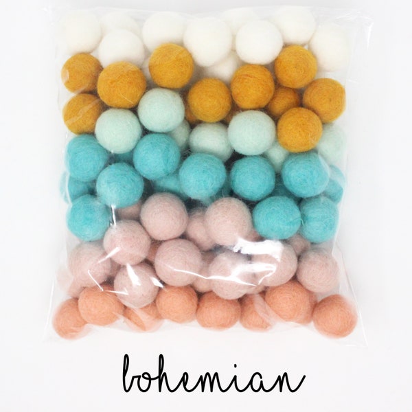 BoHo Palette Felt Balls | Wool Felt Pompoms Wholesale | BoHo DIY Felt Ball Garland | Bohemian Wool Felt Balls | Choose Color Quantity