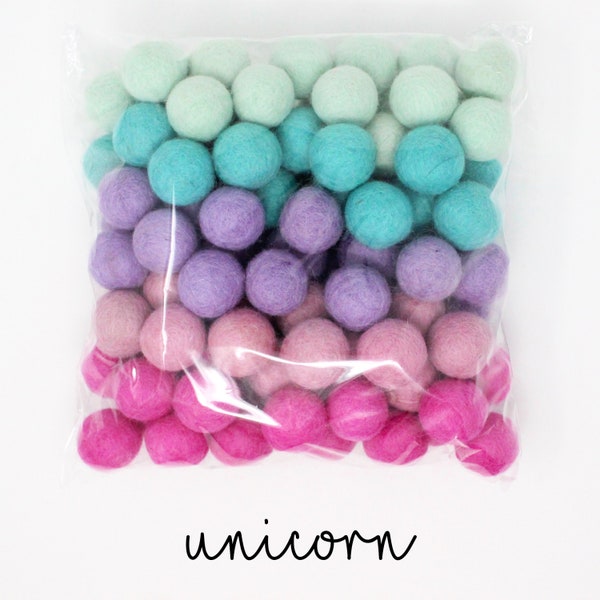 Unicorn Palette Felt Balls | Wool Felt Pompoms Wholesale | DIY Felt Ball Garland | Girl Nursery Decor Felt Balls | Choose Color Quantity