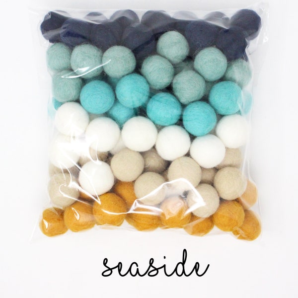Seaside Palette Felt Balls | Beachy Wool Felt Pompoms Wholesale | DIY Felt Ball Garland | Bulk Wool Felt Balls | Choose Color Quantity