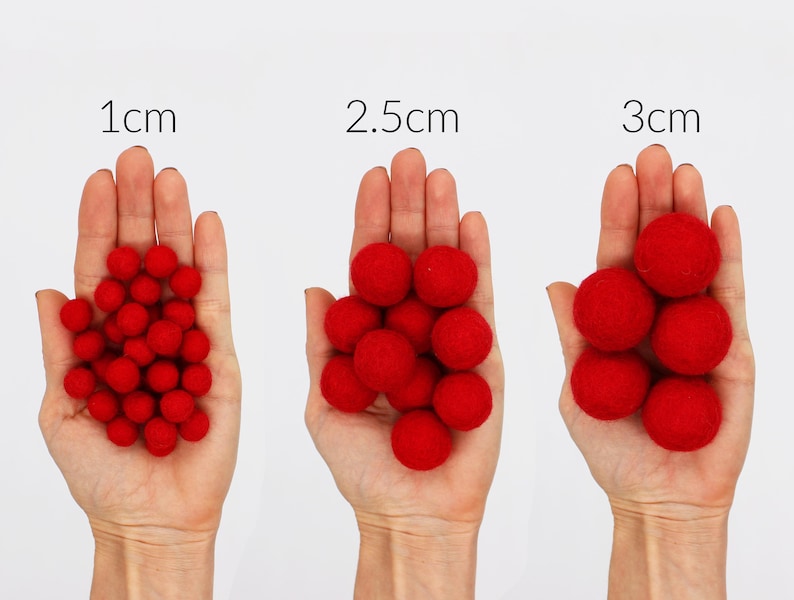Felt Pom Poms 3 Sizes | 1cm 2.5cm 3cm Wool Felt Balls for DIY Felt Ball Garland | Choose Color & Quantity image 1