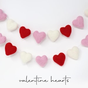 Valentine Heart Garland | Felt Heart Garland | Valentine Decor | Felt Heart Pom Garland Choose Length image 1