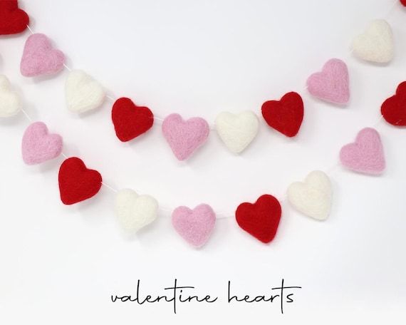 Valentine Heart Garland | Felt Heart Garland | Valentine Decor | Felt Heart Pom Garland Choose Length