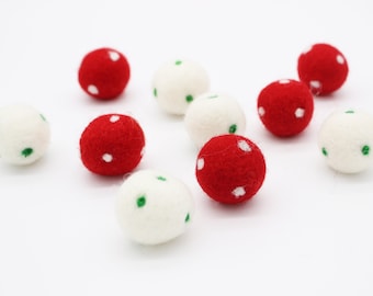 Polka Dot Felt Balls | 2.5cm Wool Felt Balls with Polka Dots | Holiday Felt Balls | Polka Dot Pom Poms | Choose Color + Quantity