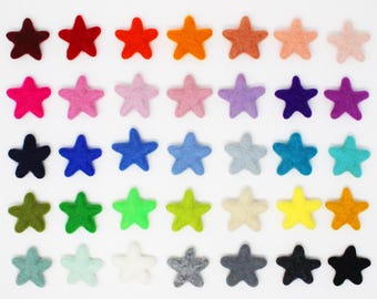 Estrellas de fieltro / Pompones con forma de fieltro / Pompones de estrellas de fieltro de lana / Pompones de fieltro de estrella para guirnalda de bolas de fieltro DIY / Elija color Cantidad