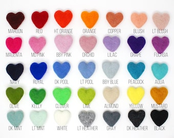 Felt Hearts | Felt Shape Pom Poms | Wool Felt Hearts Pompoms | Heart Felt Balls for DIY Felt Ball Garland | Choose Color Quantity