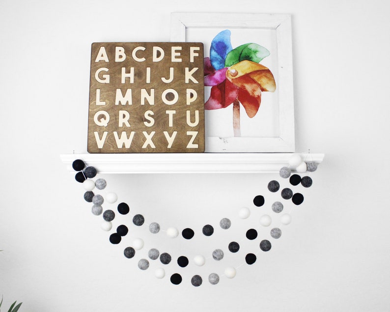 Gray Pom Pom Garland Nursery Decor Boy Monochrome Felt Ball Etsy