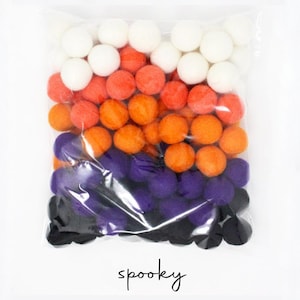 Halloween Wool Felt Balls Wholesale | Spooky Felted Pom Poms Orange Black White for DIY Felt Ball Garland | Choose Color + Quantity