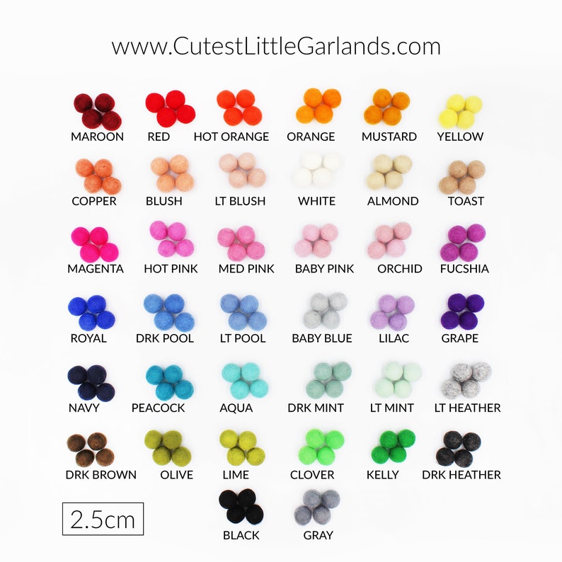 Felt Pom Poms 3 Sizes 1cm 2.5cm 3cm Wool Felt Pompoms Wholesale DIY Felt Ball Garland Wool Felt Balls Choose Color Size Quantity image 3