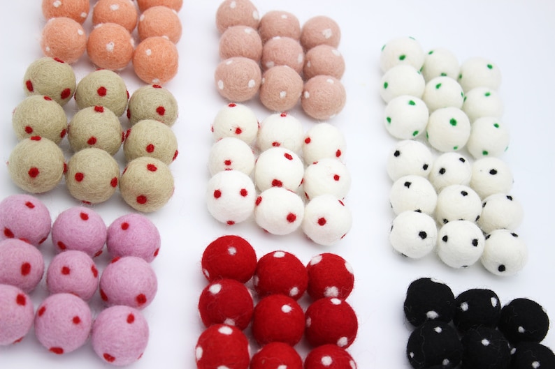 Polka Dot Felt Balls 2.5cm Wool Felt Balls with Polka Dots Party Garland Felt Balls Polka Dot Pom Poms Choose Color Quantity image 8