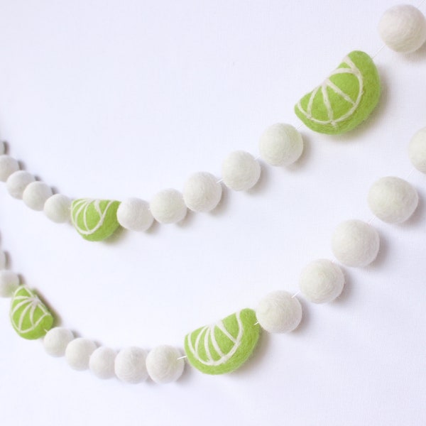 Lime Slice Pom Pom Garland | Lime Felt Ball Garland | Felt Lime Slice Garland | Fruit Felt Garland | Citrus Party Decor | Choose Length