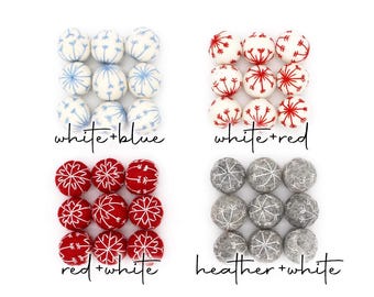 Felt Snowflake Balls | Felted Snow Balls Felt Christmas Garland | Snowflake Garland DIY Christmas Decor | Red Blue Heather White