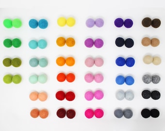 Pompons en feutre 3 cm | Pompons 100 % laine feutre 3 cm | Guirlande de boules en feutre à faire soi-même | Grands pompons en feutre de laine | Choisissez la couleur et la quantité