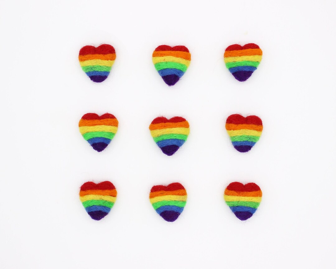 Felt Rainbow Ombre Hearts Felt Heart Shape Pom Poms Wool Felt Hearts Felted Heart Felt Balls