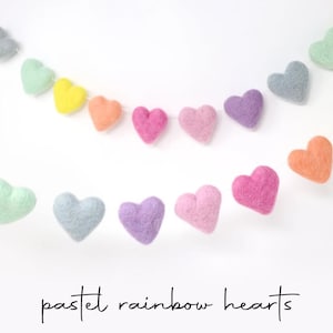 Pastel Rainbow Heart Garland | Felt Heart Garland | Felt Heart Pom Garland | Nursery Wall Decor | Pastel Rainbow Felt Hearts