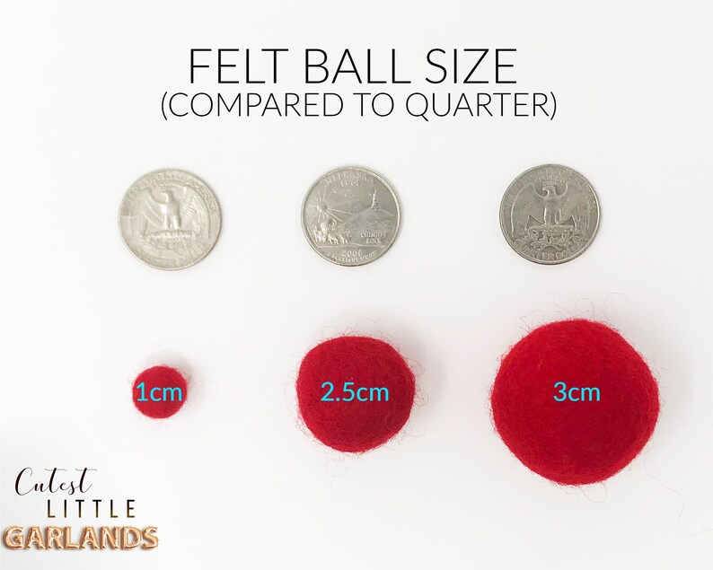 Felt Pom Poms 3 Sizes | 1cm 2.5cm 3cm Wool Felt Balls for DIY Felt Ball Garland | Choose Color & Quantity image 3