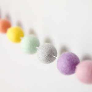 Rainbow Pom Pom Garland Rainbow Felt Balls Garland Felt PomPom Garland Nursery Wall Decor Nursery Garland Pastel Rainbow image 2