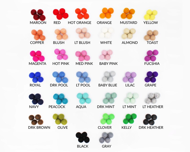 Felt Pom Poms 3 Sizes | 1cm 2.5cm 3cm Wool Felt Balls for DIY Felt Ball Garland | Choose Color & Quantity image 2