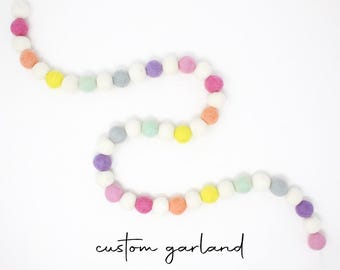 Create Your Own Pom Pom Garland | Custom Felt Balls Garland | Felt Pom Garland Choose Colors + Length