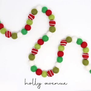 Christmas Pom Pom Garland | Holly Avenue Felt Ball Garland | Felt Pom Garland Choose Length