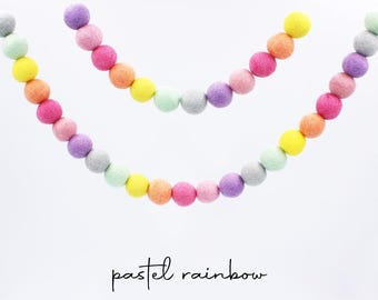 Pastel Rainbow Pom Pom Garland | Rainbow Felt Balls Garland | Felt Pom Garland Choose Length