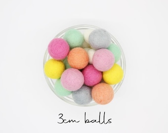 Felt Pom Poms 3cm | 3 cm 100% Wool Felt Pompoms balls | DIY Felt Ball Garland | Large Wool Felt Balls | Choose Color & Quantity
