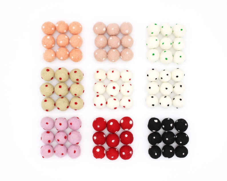 Polka Dot Felt Balls | 2.5cm Wool Felt Balls with Polka Dots | Holiday Felt Balls | Polka Dot Pom Poms | Choose Color + Quantity 