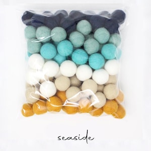 Wool Felt Balls Wholesale | Seaside Felted Pom Poms Navy Aqua White Almond Mustard for DIY Felt Ball Garland | Choose Color + Quantity