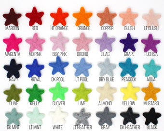 Felt Stars | Felt Shape Pom Poms | Wool Felt Stars Pompoms | Star Felt Balls for DIY Felt Ball Garland | Choose Color Quantity