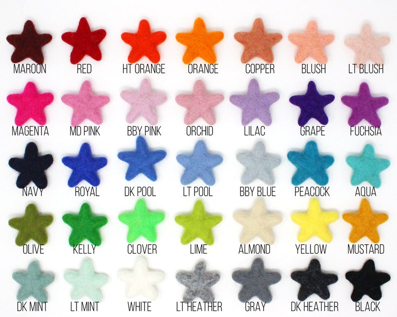 Felt Stars Felt Shape Pom Poms Wool Felt Stars Pompoms Star Felt Balls for DIY Felt Ball Garland Choose Color Quantity image 1