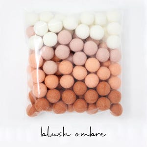 Blush Ombre Felt Balls Wholesale | Copper Blush Light Blush White Wool Felt Poms