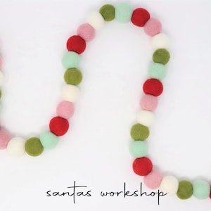 Santa's Workshop Pom Pom Garland | Christmas Felt Ball Garland | Felt Pom Garland | Merry Christmas | Holiday Garland | Fireplace Decor