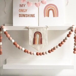 Blush Ombre Pom Pom Garland | Blush Peach Felt Balls Garland | Felt Pom Garland Choose Length