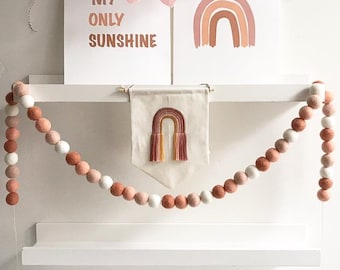 Blush Ombre Pom Pom Garland | Blush Peach Felt Balls Garland | Felt Pom Garland Choose Length