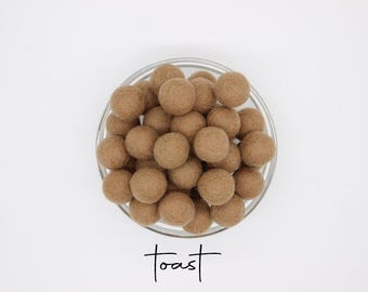 Wool Felt Balls Wholesale | Toast Light Brown Tan Felted Pom Poms for DIY Felt Ball Garland | Choose Color + Quantity