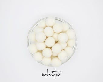Wool Felt Balls Wholesale | White Felted Pom Poms for DIY Felt Ball Garland | Choose Color + Quantity