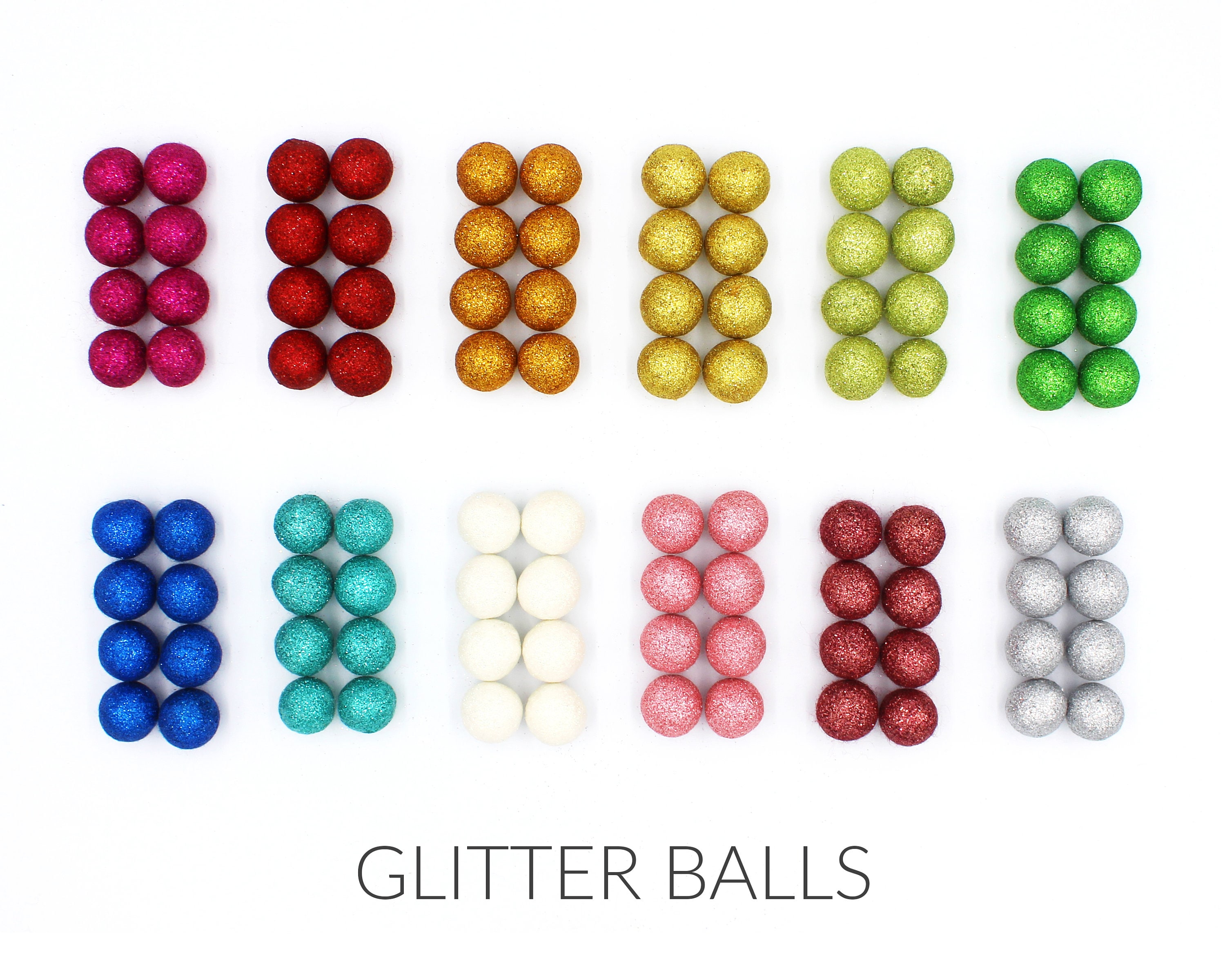 POM POMS: GLITTER 33MM ASSORTED COLOR 40PC
