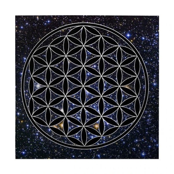 Flower of Life Cloth 19" Square Cosmic Stars, Readings & Crystal Grid Oracle Mat Pendulum Wall Hanging Divination, Altar, Card Wrap or Pad