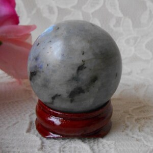 Labradorite Ball Sphere Mini 35mm Travel Size with Wood Stand, Schiller, Divination Gazing Sphere Scrying Orb Altar Fairy Garden