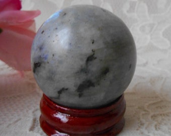 Labradorite Ball Sphere Mini 35mm Travel Size with Wood Stand, Schiller, Divination Gazing Sphere Scrying Orb Altar Fairy Garden