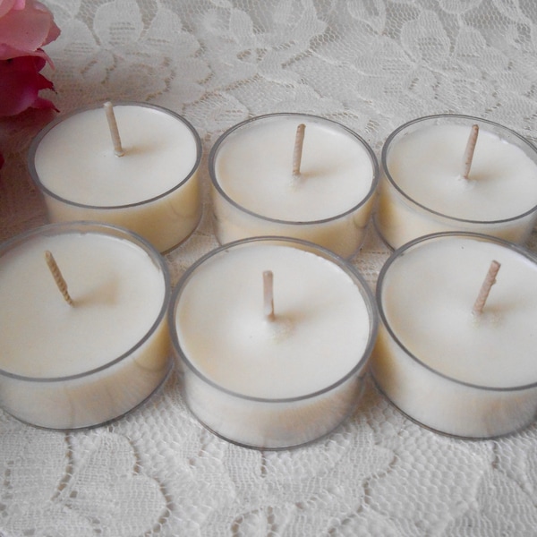 Choose Your Tropical Scent Soy Wax Tealight Tea Lights Candles Dye Free in Set of 6 Handmade Gift Hawaiian Breeze, Gardenia, Jasmine & More