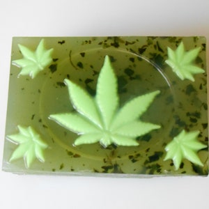 Soap Marijuana Leaf Scent Dupe with Hemp Oil & Bee Balm 4 Plus Oz. Bar Low Sweat Detergent Free Handmade Gift Fragrant Bath Party Favor