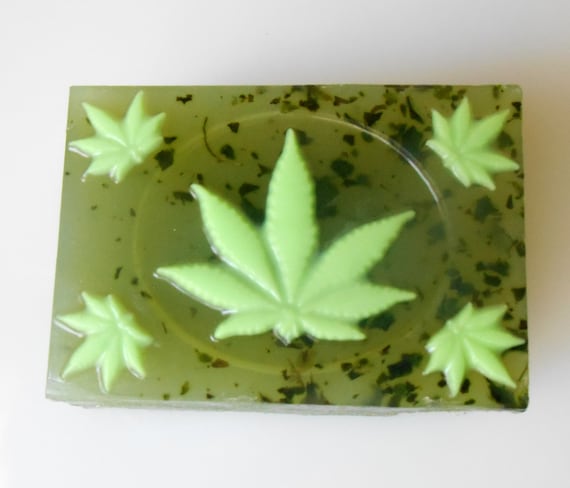 Soap Marijuana Leaf Scent Dupe with Hemp Oil & Bee Balm 4 Plus Oz. Bar Low Sweat Detergent Free Handmade Gift Fragrant Bath Party Favor