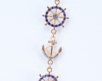 Nautical ArtMark Bookmark: Ship Wheel & Anchor with Rhinestones