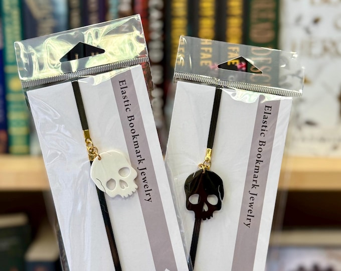 Skull Charm Bookmark, Elastic Ribbon Page Keeper