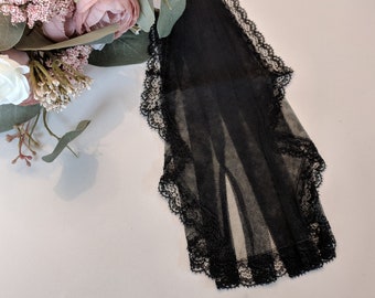 Antique French Black Lace Trim Scalloped Handmade Hand Sewn Dress Trim Antique Vintage Textiles Haberdashery Collectible