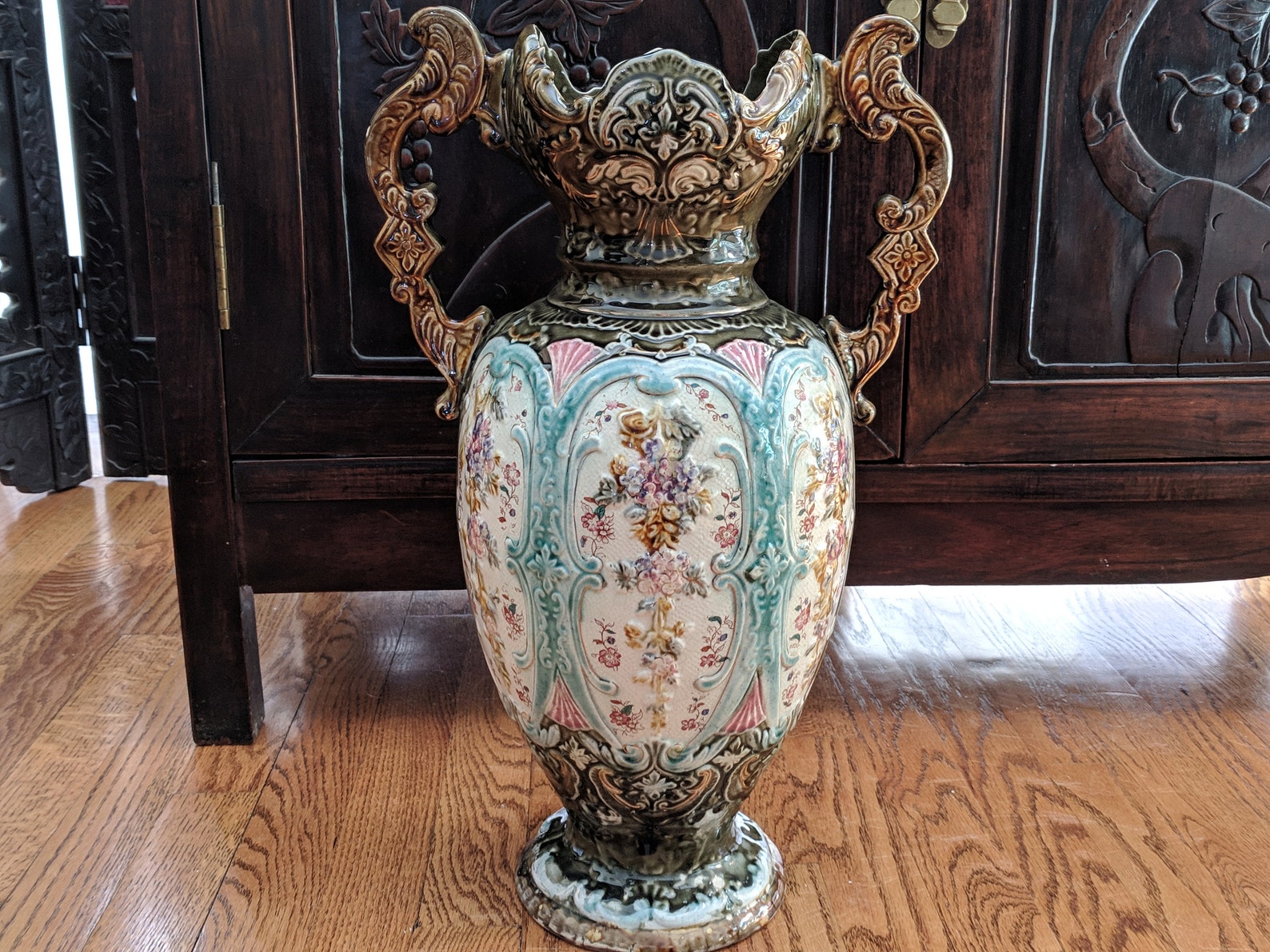 Antique Majolica 19th Century Urn Vase Ewer Victorian Period Etsy