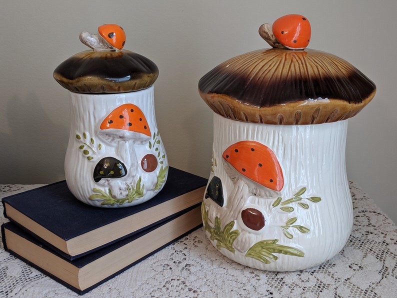 Vintage Ceramic Mushroom Kitchen Canister Set Of 2 Etsy