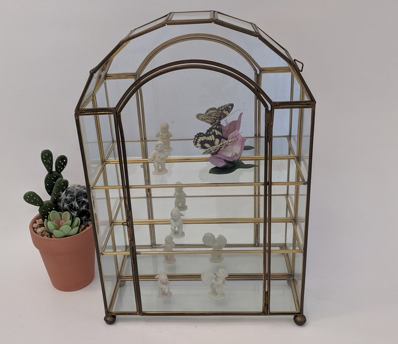 Vintage Brass Glass Curio Cabinet Display Cabinet Wall Etsy
