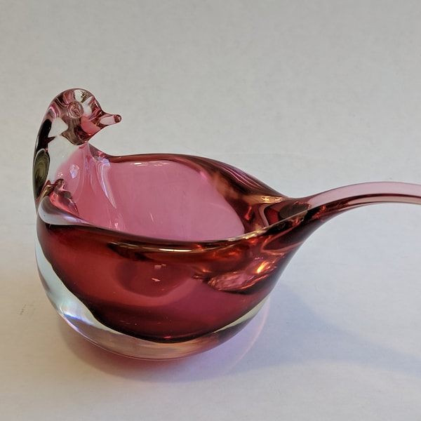 Vintage Murano Art Glass Bird Figurine Trinket Dish Murano Italy Sommerso Pink Bird Home Decor