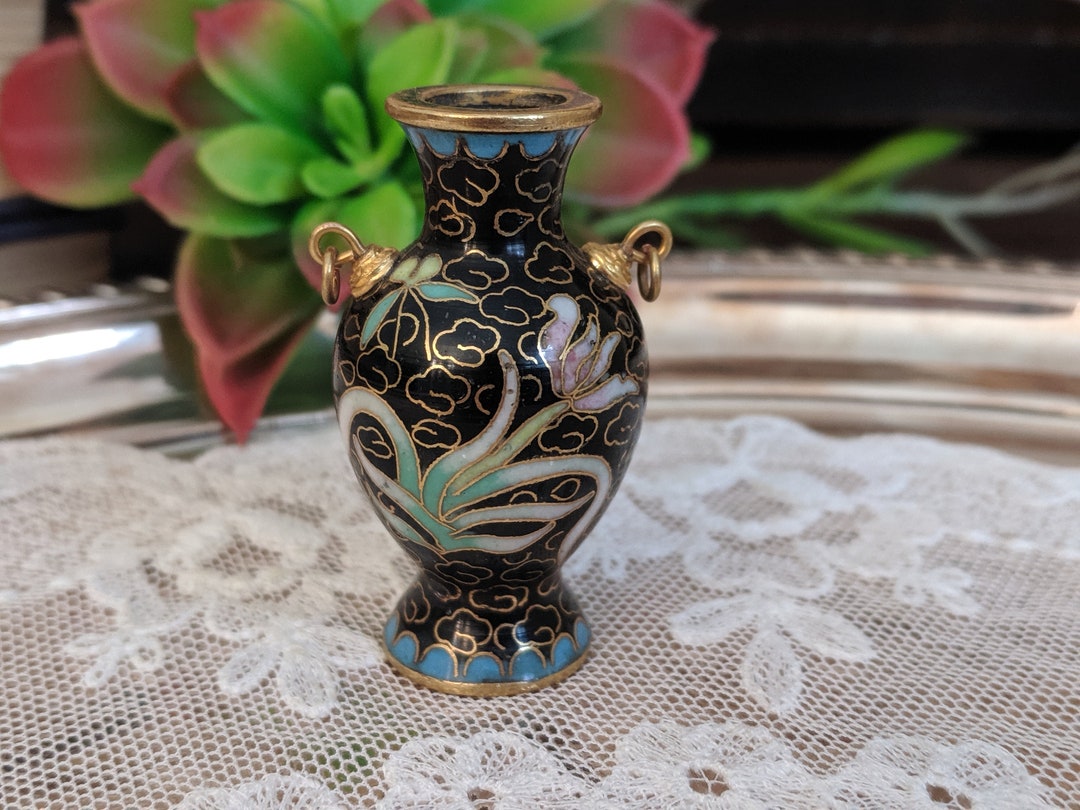 Chinese Cloisonné Miniature Vase Pendant Asian Enamel Brass Etsy